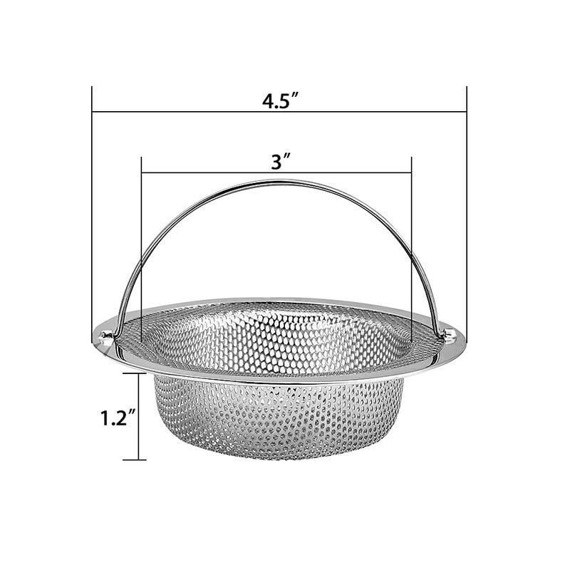 JUNADAEL J Kitchen Sink Strainer, 2-Pack Sink Strainer Basket with Handle, 4.5" Diameter, Stainless Steel, Rust Free and Dishwasher Safe - Image 2